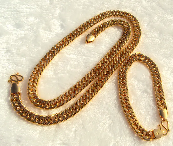 

Noble 24k yellow solid gold GF necklace 23.6INCH chain bracelet 8.26INCH concentrated sets FREE SHIPPING