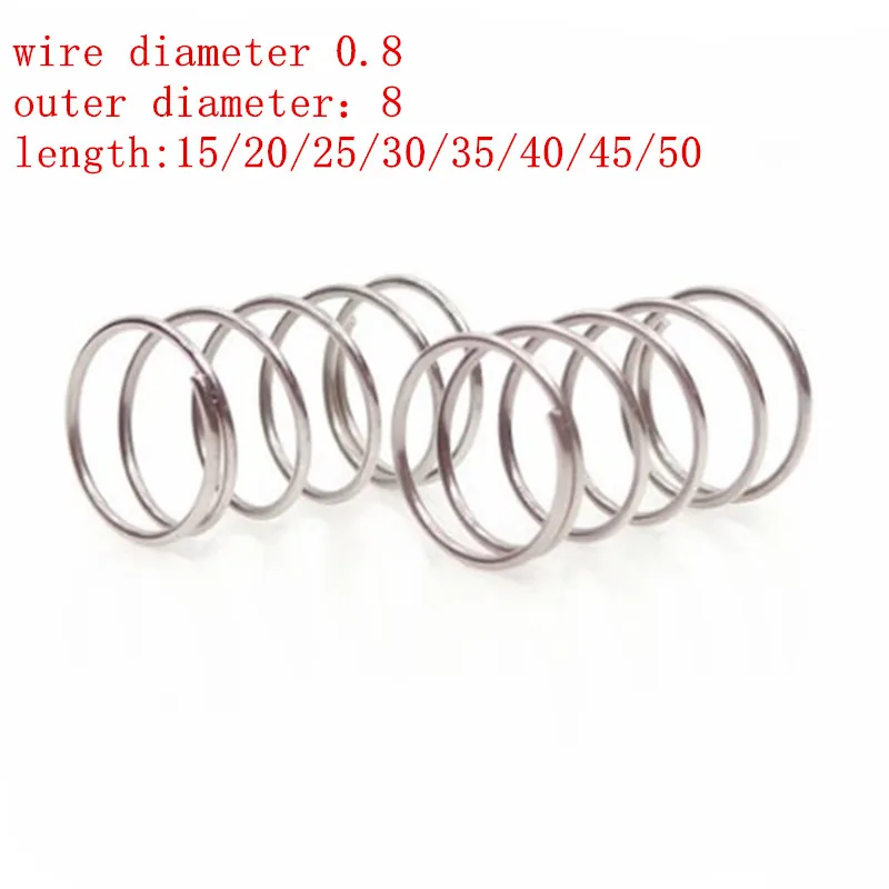 10pcs 0.8x8xL 0.8mm stainless Steel Micro Small Compression spring length 15mm-50mm
10pcs 0.8x8xL 0.8mm stainless Steel Micro Small Compression spring length 15mm-50mm