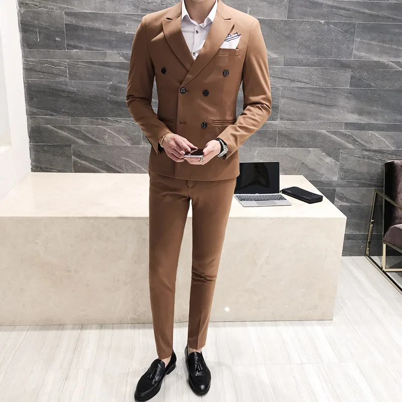 Trajes Hombre Vestir Mens Double-breasted Slim 3 Pieces Suit Jacket Coat Trousers Male Solid Color Wedding Groom Sets
Trajes Hombre Vestir Mens Double-breasted Slim 3 Pieces Suit Jacket Coat Trousers Male Solid Color Wedding Groom Sets