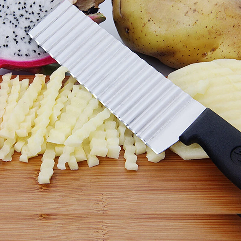 Potato French Fry Cutter Stainless Steel Kitchen Accessories Serrated Blade Easy Slicing Banana Fruits Potato Wave Knife Chopper
Potato French Fry Cutter Stainless Steel Kitchen Accessories Serrated Blade Easy Slicing Banana Fruits Potato Wave Knife Chopper