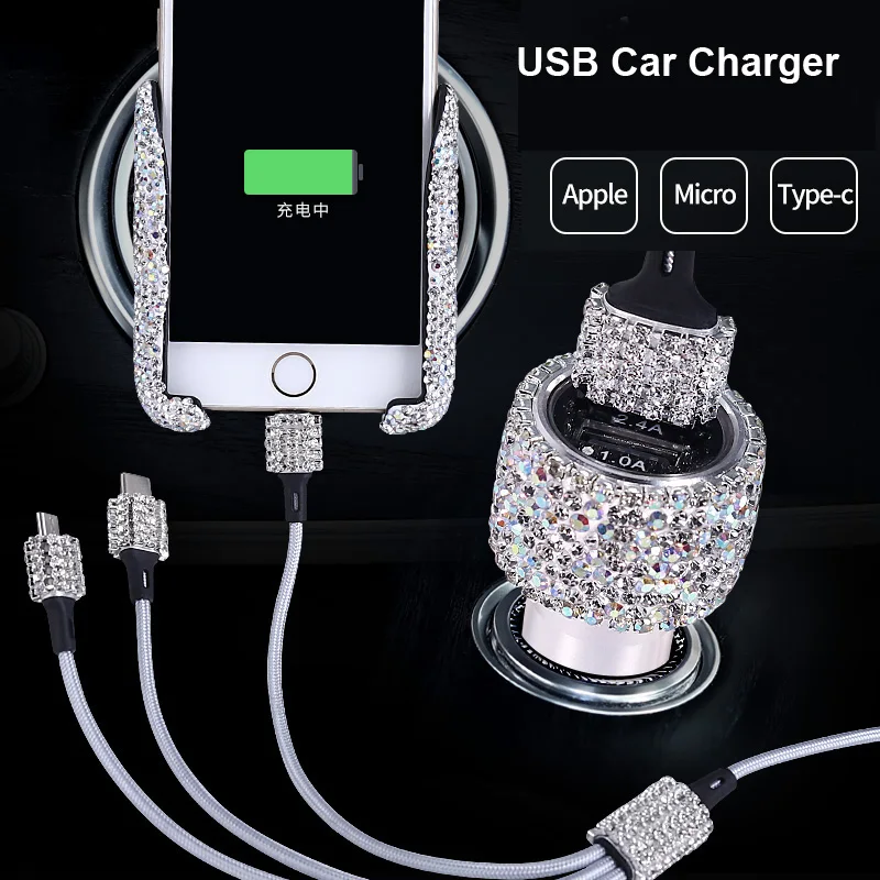 3pcs-set Universal Car Phone Holder With Bling Crystal Rhinestone Dual USB Fast Car Charger 3 in 1 Charger Date Cable for Women
3pcs-set Universal Car Phone Holder With Bling Crystal Rhinestone Dual USB Fast Car Charger 3 in 1 Charger Date Cable for Women
