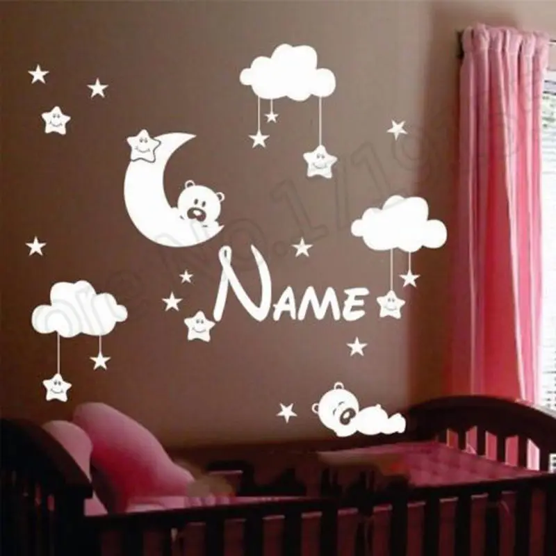 YOYOYU Moon And Cloud Wall Sticker Personalised Name Baby Rooms Decal Interior Kids Gift Art Mural Removable Modern ZW298 | Дом и сад