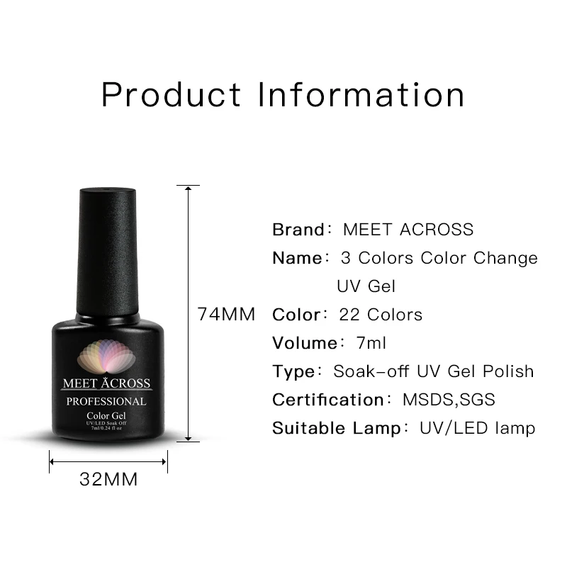 MEET ACROSS 7ml Rainbow Thermal Color Changing Gel Nail Polish Holographic Glitter Temperature Soak Off UV Gel Varnish Nail Art
MEET ACROSS 7ml Rainbow Thermal Color Changing Gel Nail Polish Holographic Glitter Temperature Soak Off UV Gel Varnish Nail Art