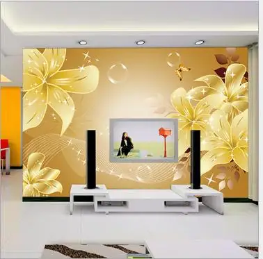 Custom 3d wallpaper Golden lily flowers TV setting wall Sitting room bedroom warmth large murals of PVC wallpaper 
Custom 3d wallpaper Golden lily flowers TV setting wall Sitting room bedroom warmth large murals of PVC wallpaper