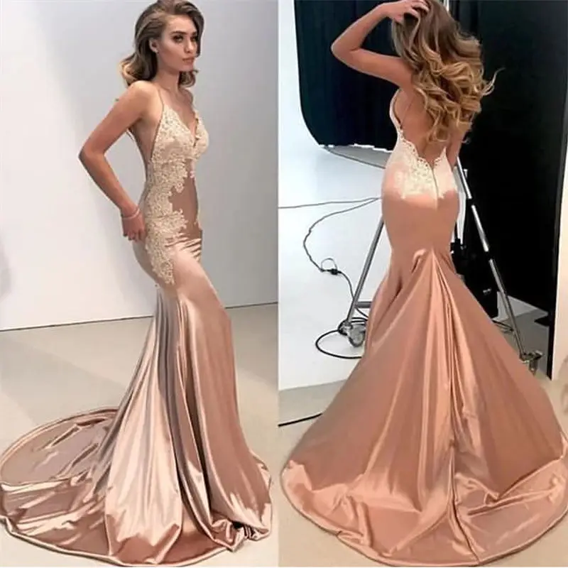 Backless Long Mermaid Prom Dresses New Sleeveless Sweep Strain Lace Applique Stain Formal Evening Party Gowns
Backless Long Mermaid Prom Dresses New Sleeveless Sweep Strain Lace Applique Stain Formal Evening Party Gowns