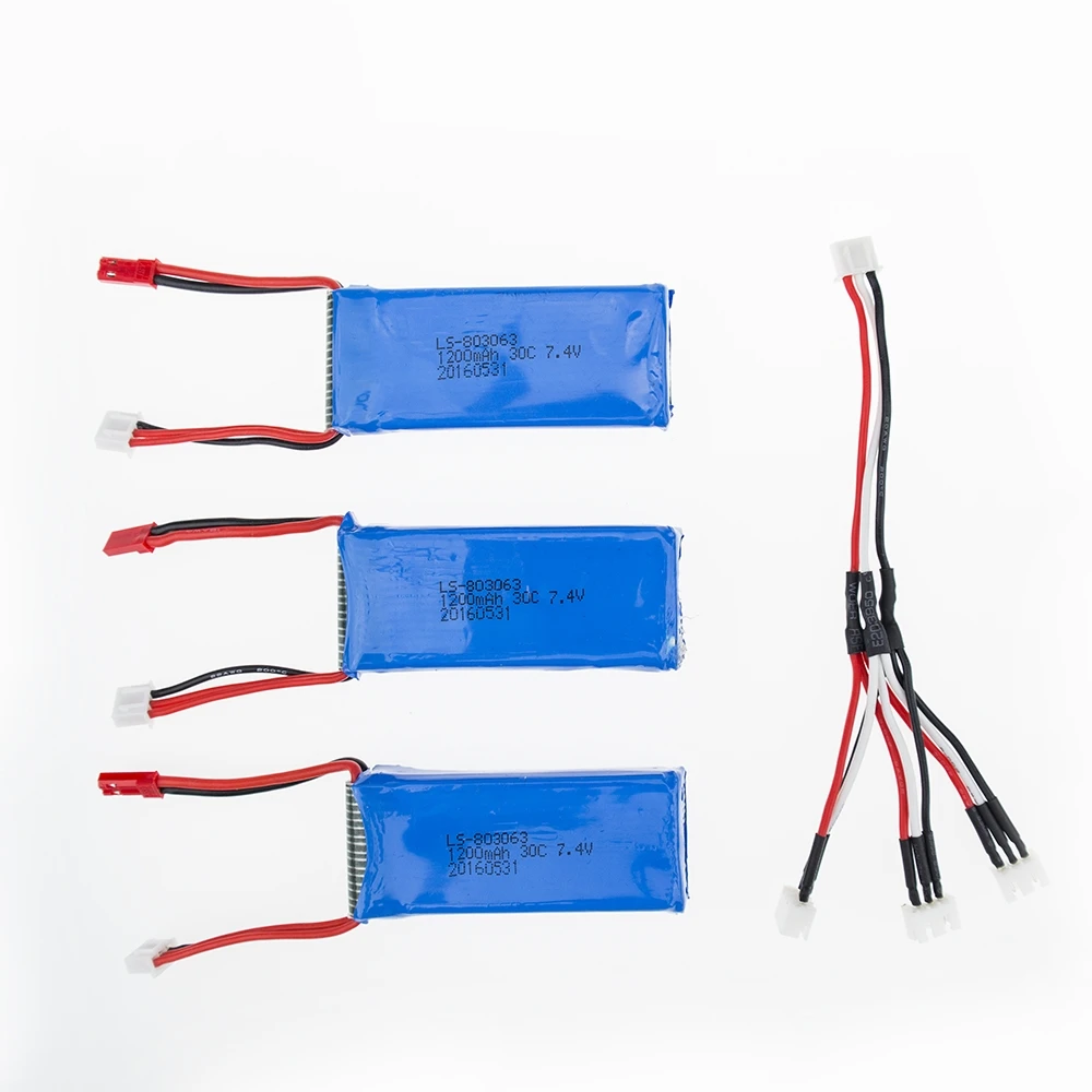 

3pcs 7.4V 1200mah Lipo Battery And 3 in 1 Charging Connector For YiZhan Tarantula X6 WLTOYS V262 V333 RC Helicopter Quadcopter