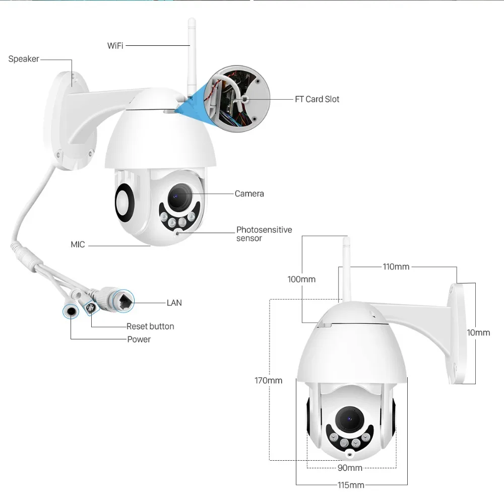 1080P Super Mini PTZ 5X Zoom Speed Dome WIFI IP Camera 1080P Outdoor 5X Zoom 2.8-12mm Lens Wireless Camera IR 40m Two Way Audio
1080P Super Mini PTZ 5X Zoom Speed Dome WIFI IP Camera 1080P Outdoor 5X Zoom 2.8-12mm Lens Wireless Camera IR 40m Two Way Audio