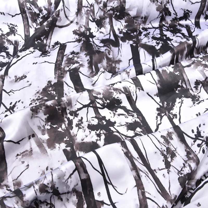 108CM Wide 19MM Ink Bamboo Print 90% Silk 10% Lycra Stretch Silk Satin Fabric for Dress Cheongsam Pant Shirt H536
108CM Wide 19MM Ink Bamboo Print 90% Silk 10% Lycra Stretch Silk Satin Fabric for Dress Cheongsam Pant Shirt H536