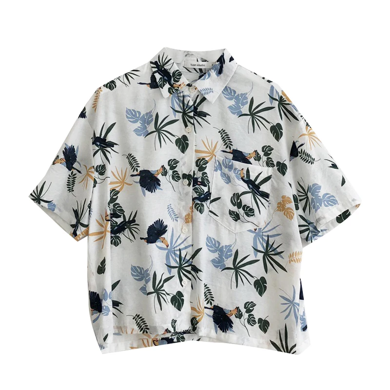 PERHAPS U Hawaii White Bird Floral Print Turn Down Collar Button Shirt Short Sleeve Summer Casual Beach Women B0155
PERHAPS U Hawaii White Bird Floral Print Turn Down Collar Button Shirt Short Sleeve Summer Casual Beach Women B0155