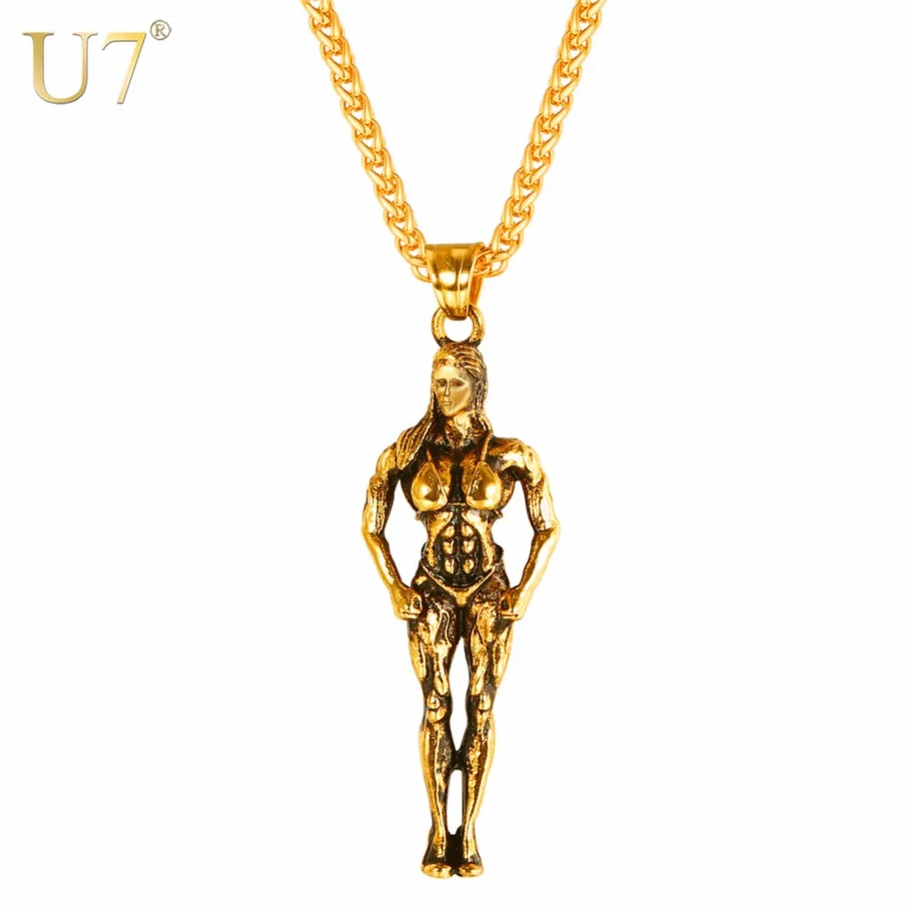 U7 Necklace Muscle Women Stainless Steel Pendant & Chain Gold/Black Color Christmas Gifts Gym Fitness Jewelry Necklaces P1148
U7 Necklace Muscle Women Stainless Steel Pendant & Chain Gold/Black Color Christmas Gifts Gym Fitness Jewelry Necklaces P1148