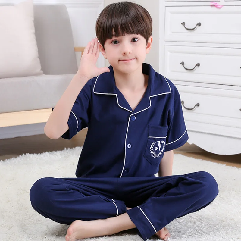 Children's Boys Pajamas Set Summer Short-sleeved Trousers Cotton Cardigan Pyjamas Teen Boy Home Wear Suits for 2-15 Years Kids
Children's Boys Pajamas Set Summer Short-sleeved Trousers Cotton Cardigan Pyjamas Teen Boy Home Wear Suits for 2-15 Years Kids