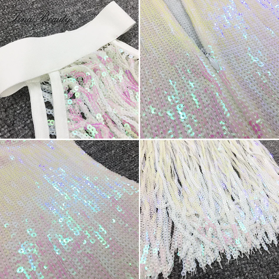 Glittering Halter White Golden Midi Bodycon Dress Female Sleeveless Long Tassel Sequin Dress Sleeveless Shinning Foil Dresses
Glittering Halter White Golden Midi Bodycon Dress Female Sleeveless Long Tassel Sequin Dress Sleeveless Shinning Foil Dresses