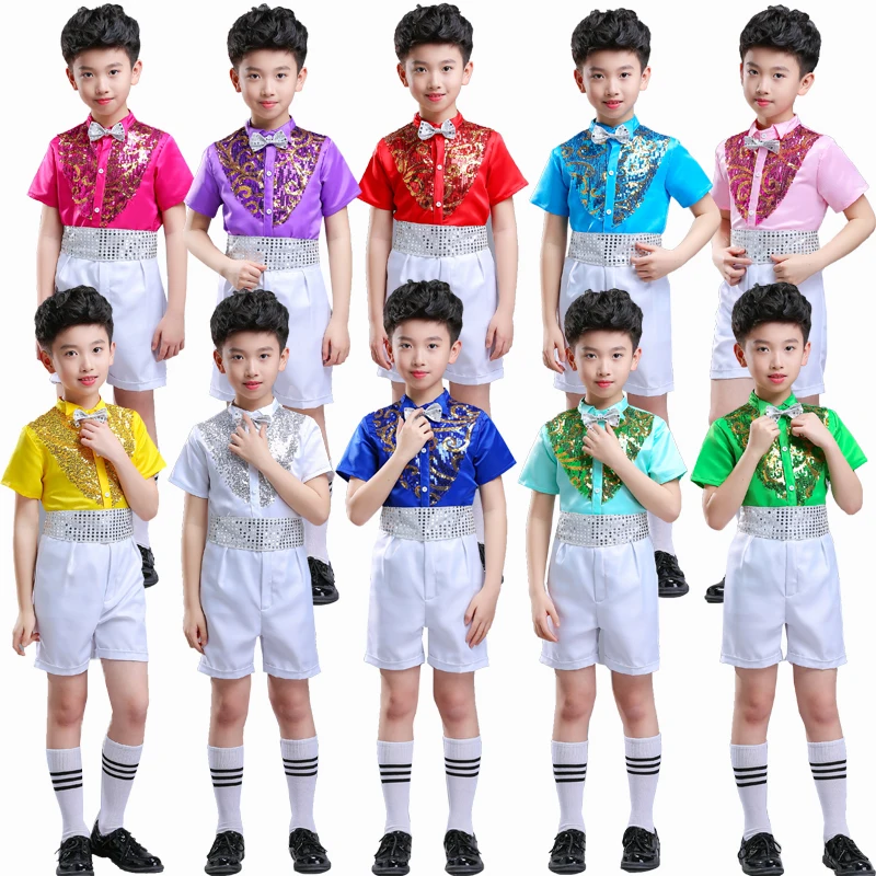 Children's Costumes Boys Dance Clothes Kindergarten Elementary School Students Sequins Chorus | Тематическая одежда и