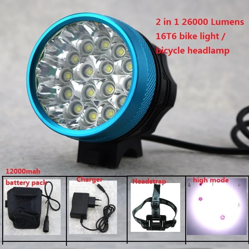 Перезаряжаемый фонарь для велосипеда 26000LM 16xcree XML T6 велосипедный светодиодный