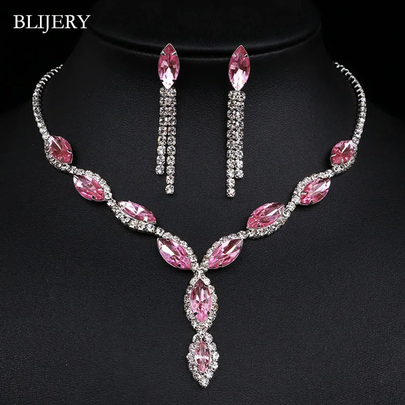 BLIJERY Fashion Pink Crystal Prom Wedding Jewelry Sets for Women Accessories Floral Tassel Necklace Earrings Bridal Jewelry Sets
BLIJERY Fashion Pink Crystal Prom Wedding Jewelry Sets for Women Accessories Floral Tassel Necklace Earrings Bridal Jewelry Sets