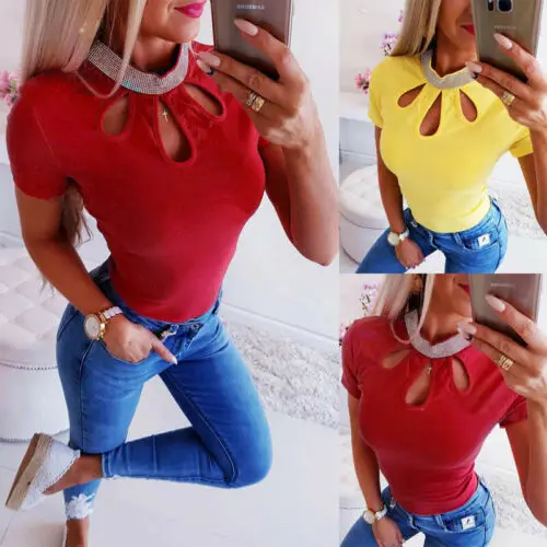 2019 Women New Fashion Summer T-shirt Tops Short Sleeve Ladies Hollow Out High Neck Female Tops Blouse
2019 Women New Fashion Summer T-shirt Tops Short Sleeve Ladies Hollow Out High Neck Female Tops Blouse