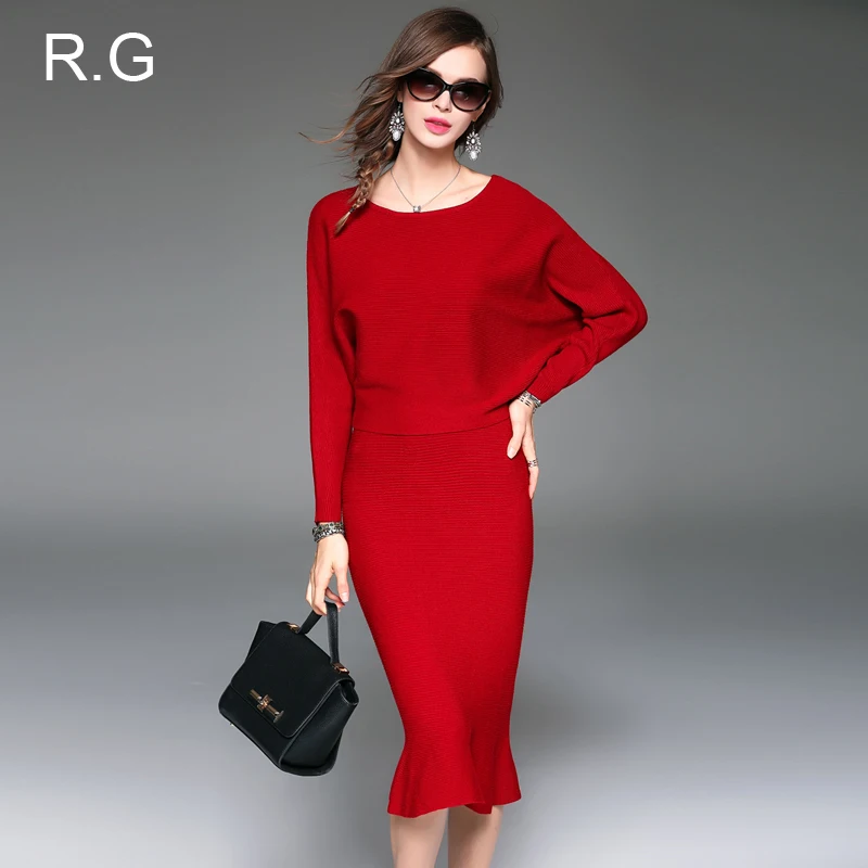 RG Elegant Women Sweater Suit Set Red Gray Knitted Sweater and Ruffle Skirt Sexy Business Office Work Wear 2 Piece Set Suits
RG Elegant Women Sweater Suit Set Red Gray Knitted Sweater and Ruffle Skirt Sexy Business Office Work Wear 2 Piece Set Suits