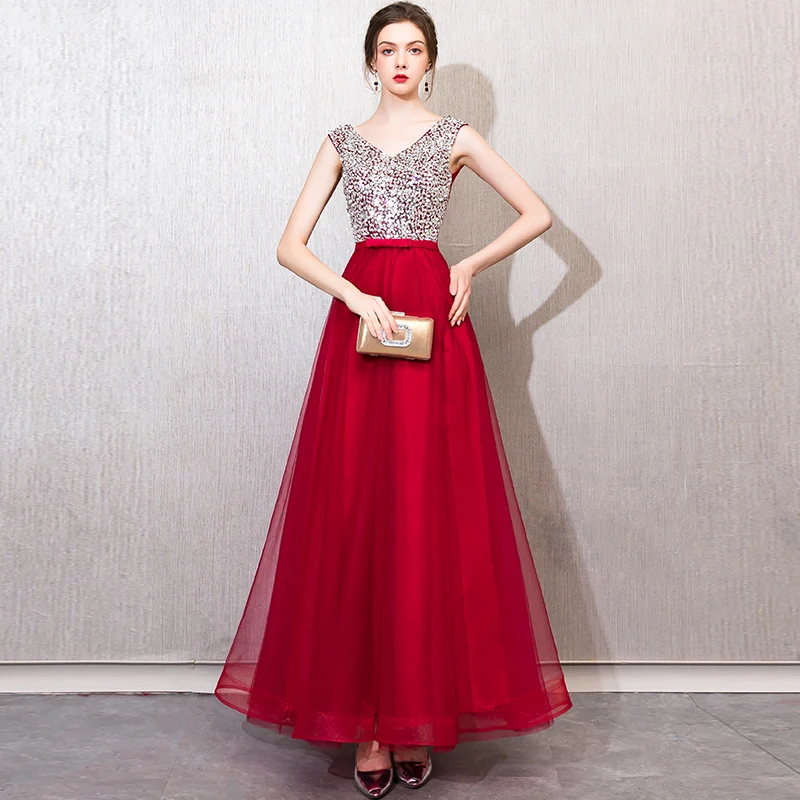 Beading evening dresses long wedding gowns 2020 elegant Tulle In Stock Floor Length V neck red dress for wedding party
Beading evening dresses long wedding gowns 2020 elegant Tulle In Stock Floor Length V neck red dress for wedding party