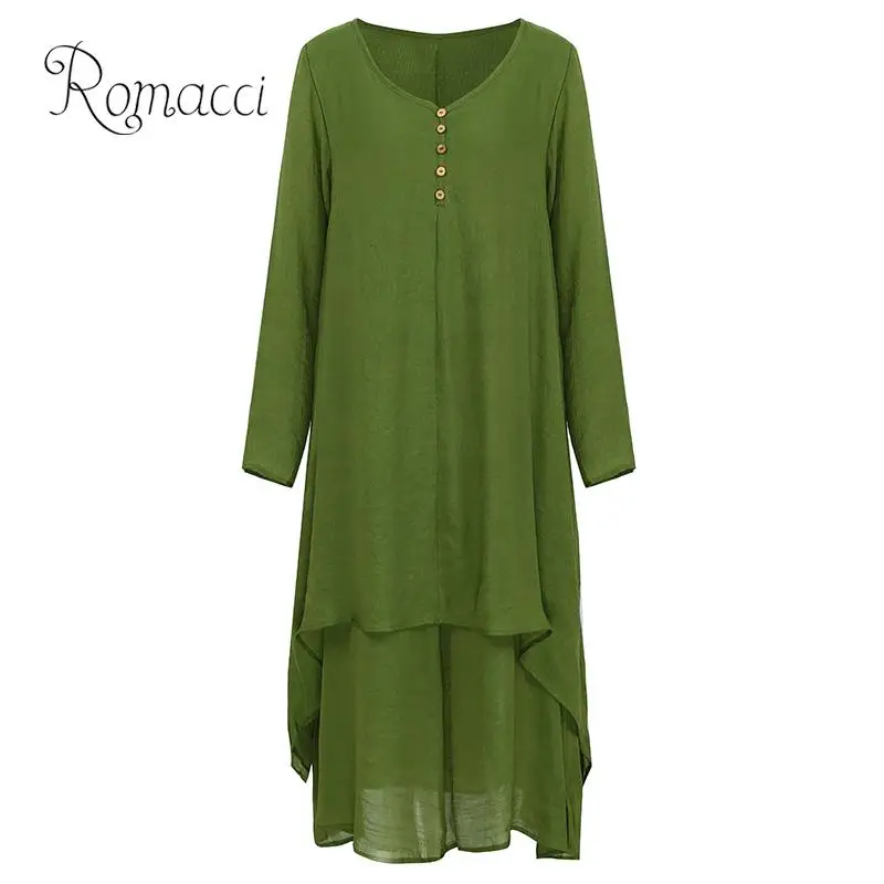 Женское платье с длинным рукавом Romacci размера плюс XXXL 4XL 5XL модное повседневное