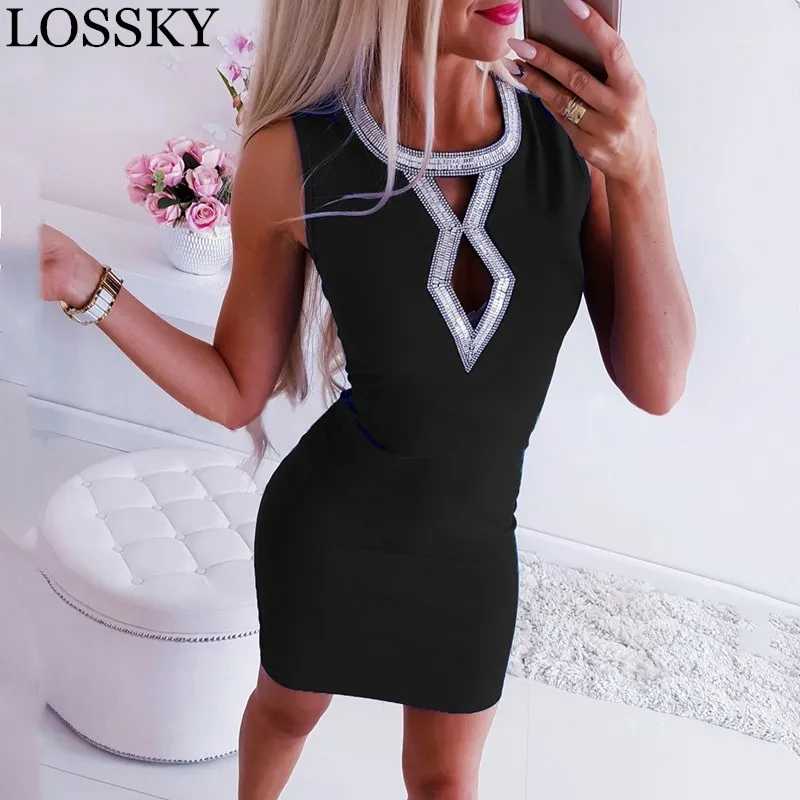 New Summer Sexy Sleeveless Mini Dress Diamonds O Neck Hollow Out Package Hip Women Summer Slim Dresses Bodycon Black Party Dress
New Summer Sexy Sleeveless Mini Dress Diamonds O Neck Hollow Out Package Hip Women Summer Slim Dresses Bodycon Black Party Dress