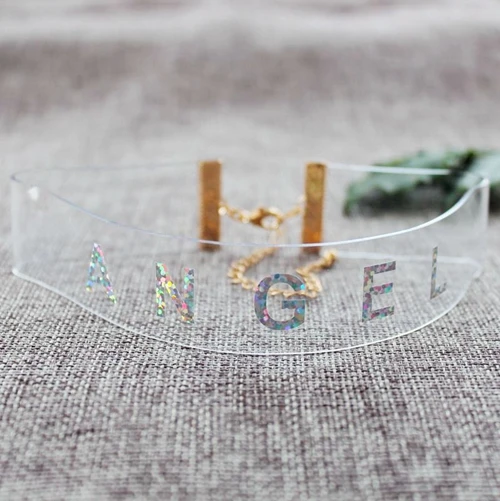 Прозрачный серебряный цвет с блестками Ангел буквы Чокеры ожерелье для женщин