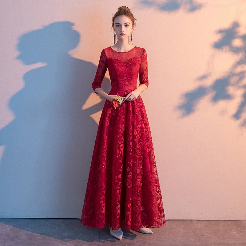 2020 New Elegant Wine Red O-Neck Half Sleeves Embroidery Formal Dresses Floor Length Evening Dresses LF311
2020 New Elegant Wine Red O-Neck Half Sleeves Embroidery Formal Dresses Floor Length Evening Dresses LF311