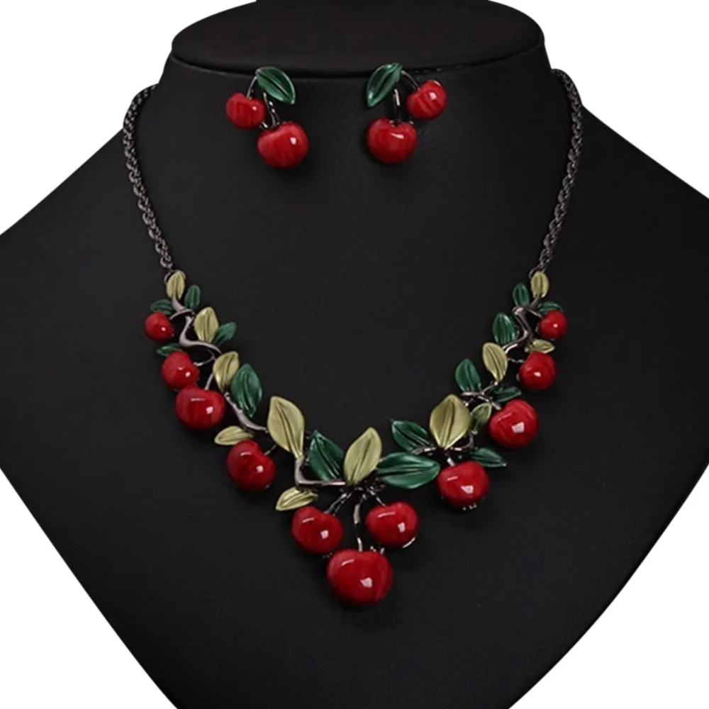 Oil Alloy Cherry Jewelry Sets For Woman Vintage Chain Necklace Pendant Earrings Statement Bridal Wedding Party Gifts
Oil Alloy Cherry Jewelry Sets For Woman Vintage Chain Necklace Pendant Earrings Statement Bridal Wedding Party Gifts