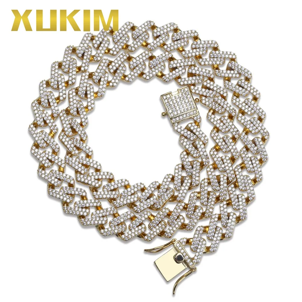 Xukim Jewelry Wholesale 14mm Miami Cuban Chain Necklace Gold Silver Color Zircon Iced Out Hip Hop Jewelry Rapper Party Gift
Xukim Jewelry Wholesale 14mm Miami Cuban Chain Necklace Gold Silver Color Zircon Iced Out Hip Hop Jewelry Rapper Party Gift