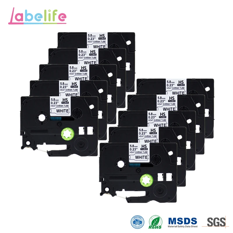 10 Pack HSe-211 Printable Heat Shrink Tube 5.8mm Black On White Roll Compatible Brother Label Printer HSe211 HS211 HS-211 HSe
10 Pack HSe-211 Printable Heat Shrink Tube 5.8mm Black On White Roll Compatible Brother Label Printer HSe211 HS211 HS-211 HSe