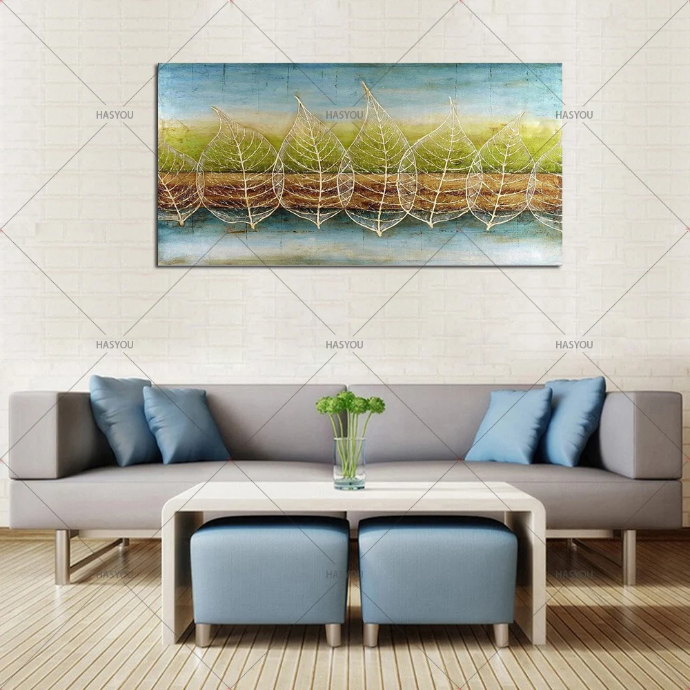Картина маслом на холсте с абстрактными золотыми листьями 100%|oil painting|paintings on canvasoil