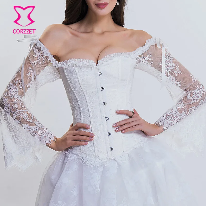 White Ruffle Off Shoulder Transparent Floral Lace Flare Sleeve Steampunk Gothic Corset Top Sexy Corsets And Bustiers Mariage
White Ruffle Off Shoulder Transparent Floral Lace Flare Sleeve Steampunk Gothic Corset Top Sexy Corsets And Bustiers Mariage