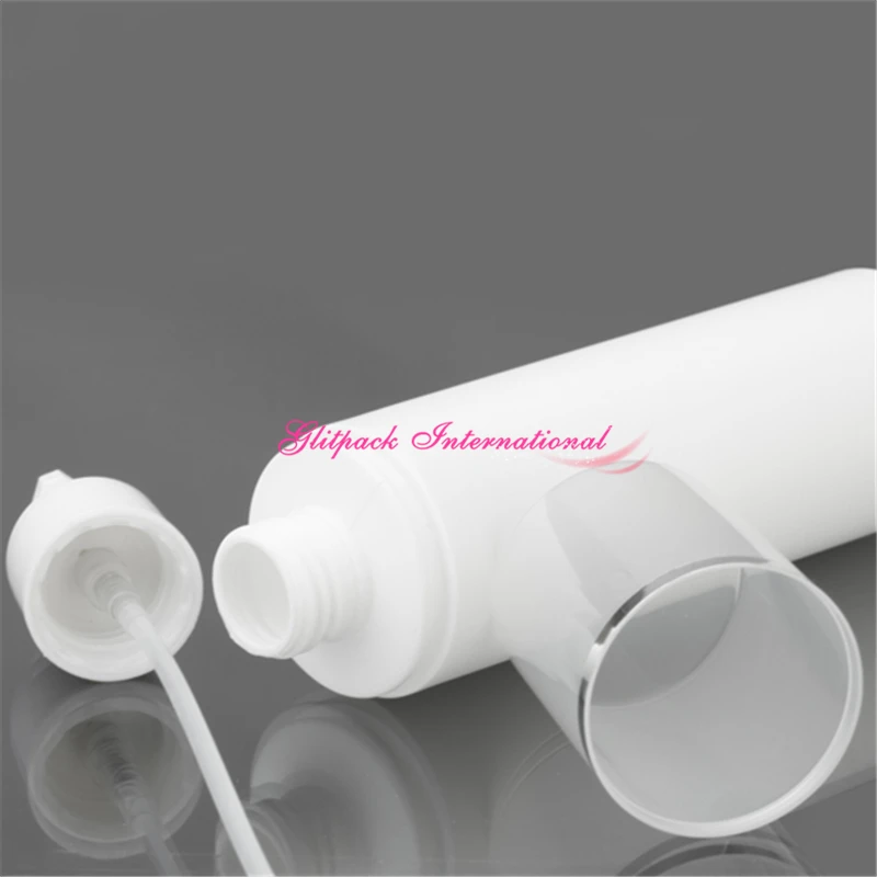 30pcs 180ml classical cream pump bottle white color with silver rim HDPE plastic refillable bottles for cosmetics | Красота и
