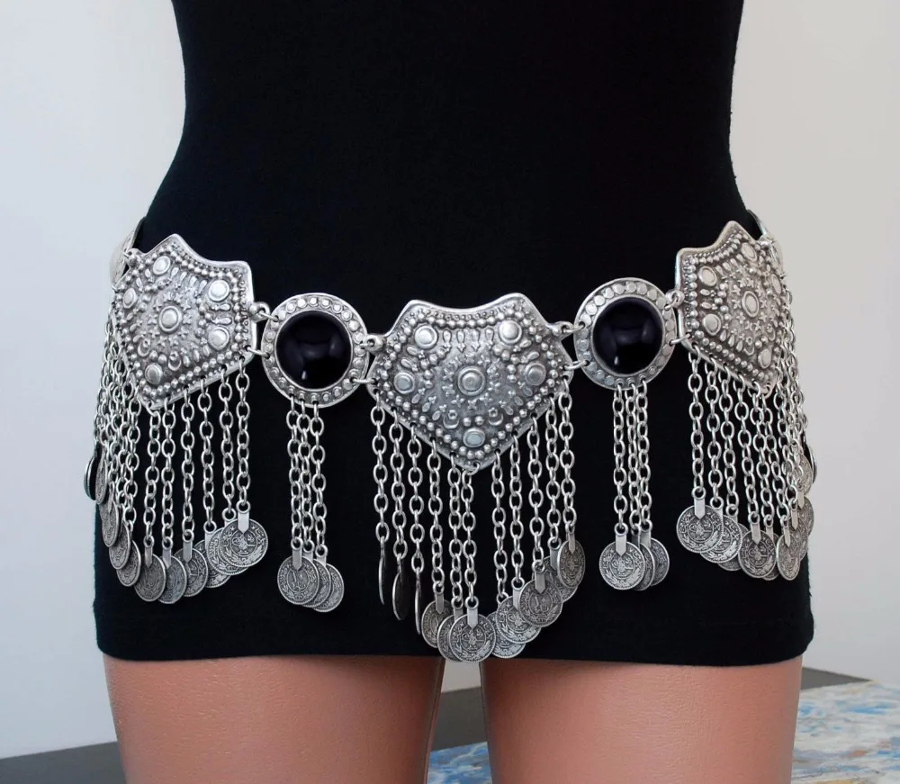 

Gypsy Metal Hippie Boho Flower Turkish Bohemian Shimmy Dress Belt Belly Dance Waist Chain Coins Sexy Body Afghan Indian Jewelry