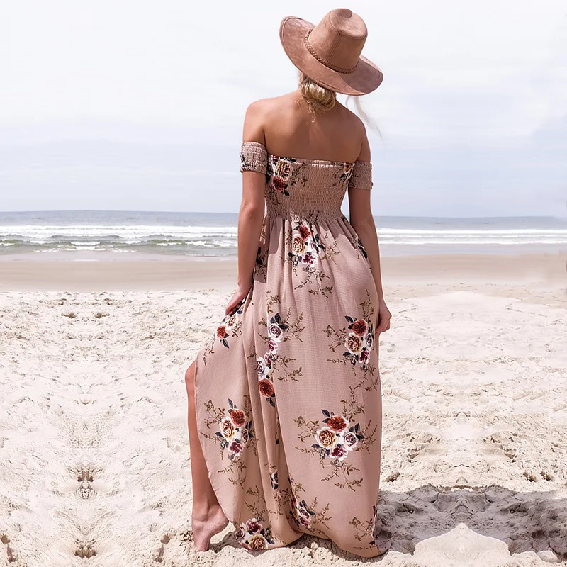 Женское платье с коротким рукавом и открытыми плечами летнее пляжное