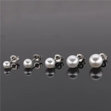 Stainless Steel With Nature Pearls 4MM 5MM 6MM 7MM 8MM Stud Earrings For Women Never Fade And Allergy