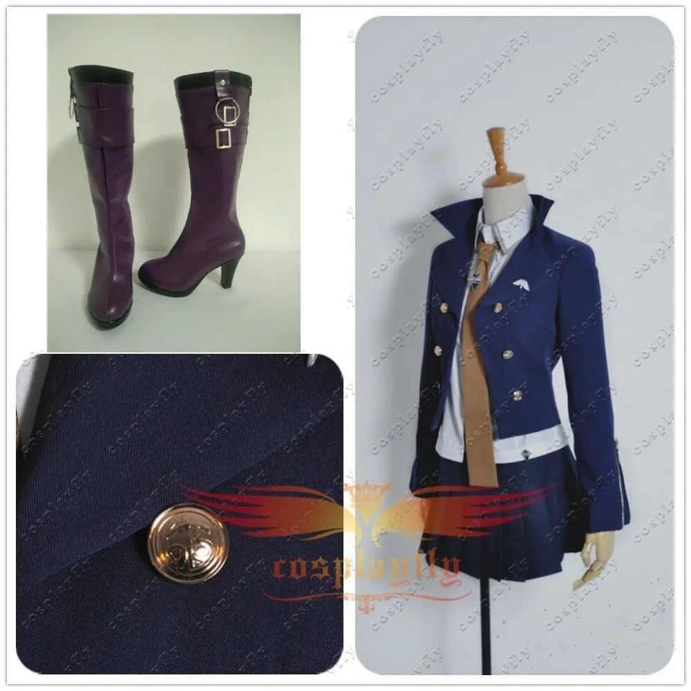 Костюм для косплея из ткани и туфель Danganronpa Dangan Ronpa Kyoko Kirigiri фиолетовые ботинки