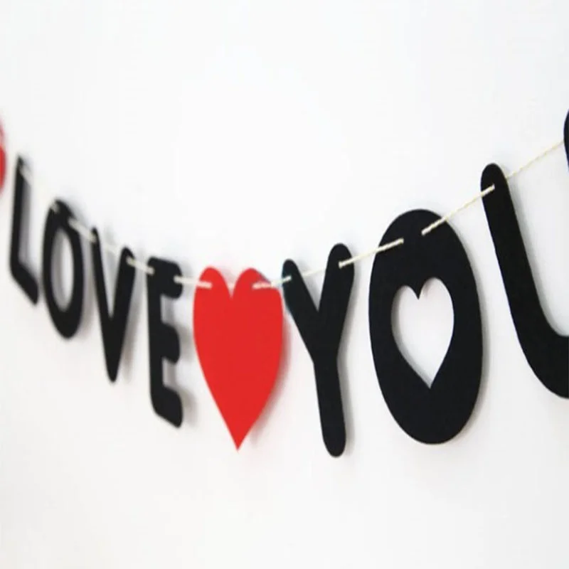 1 комплект черный и красный цвета надпись I LOVE YOU Вымпел флаг украшение для свадьбы