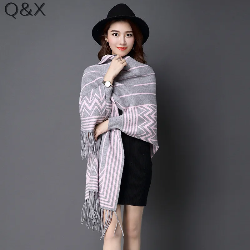 SC87 2018 Lady Knitted Thick Poncho 4 Colors Autumn Winter Shawl Fashion Striped Cardigans Casual Wrap Open Stitch Tassel Cloak
SC87 2018 Lady Knitted Thick Poncho 4 Colors Autumn Winter Shawl Fashion Striped Cardigans Casual Wrap Open Stitch Tassel Cloak