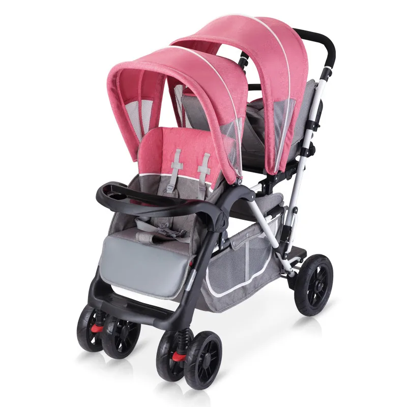 

2019 Babyfond Twin Baby Strollers Can Sit High Landscape Umbrella Folding Four Wheel Double Stroller High Quality Trolley