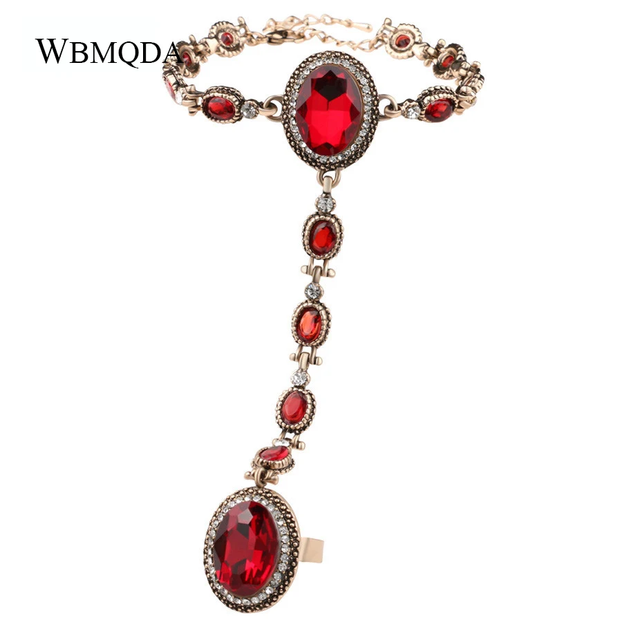 Big Red Glass Stone Finger Ring Bracelet Indian Antique Gold Crystal Hand Harness Bracelets For Women Wedding Jewery
Big Red Glass Stone Finger Ring Bracelet Indian Antique Gold Crystal Hand Harness Bracelets For Women Wedding Jewery