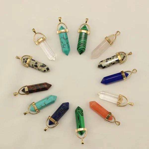 30 Pieces/lot Mix Natural Gems Stones Hexagonal Pointed Bullet Crystal Gem Stone Necklace Pendant for Women
30 Pieces/lot Mix Natural Gems Stones Hexagonal Pointed Bullet Crystal Gem Stone Necklace Pendant for Women