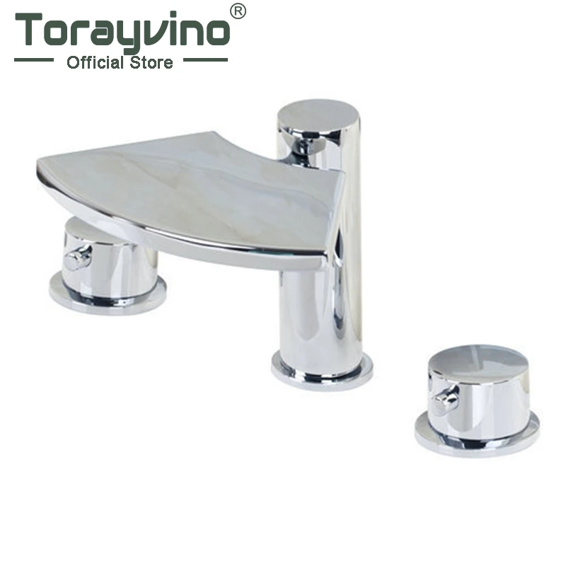 

Double Handles Bathtub New Brand Waterfall Spout Bathroom Chrome 3 Pieces 32C Water Tap Basin Sinks Mixers Taps Faucet