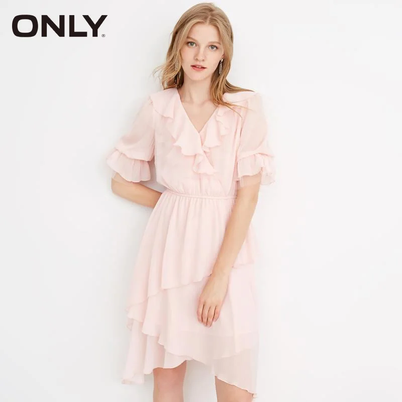 ONLY 2019 Spring Summer New Ruffled Chiffon Dress |118207633 | Женская одежда