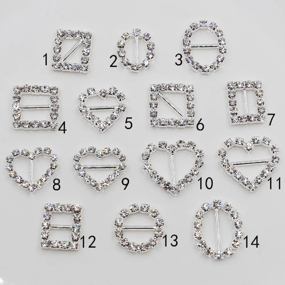 

10Pcs/Set Variety Rhinestone Buckles Invitation Card Wedding Ribbon Slider DIY Hair Accessories Free Shipping