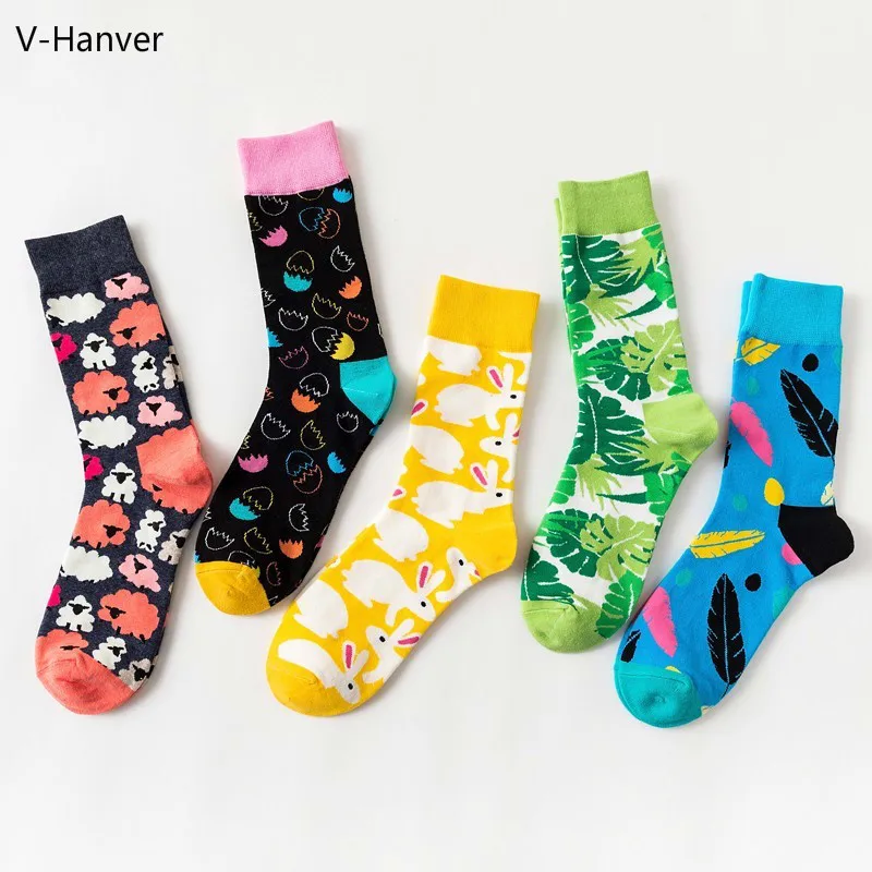 V-Hanver жаккардовые/Растительные принты художественные носки унисекс