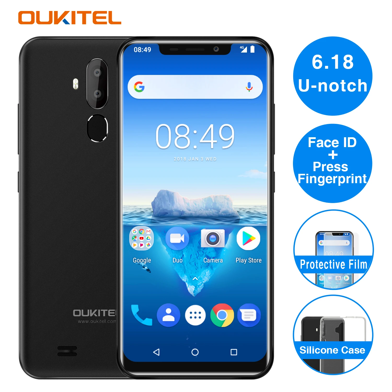 Oukitel C12 Pro смартфон 2 Гб 16 6 18 дюйма 19:9 Android 8 1 3300 мАч 8MP + 5MP четырехъядерный сканер
