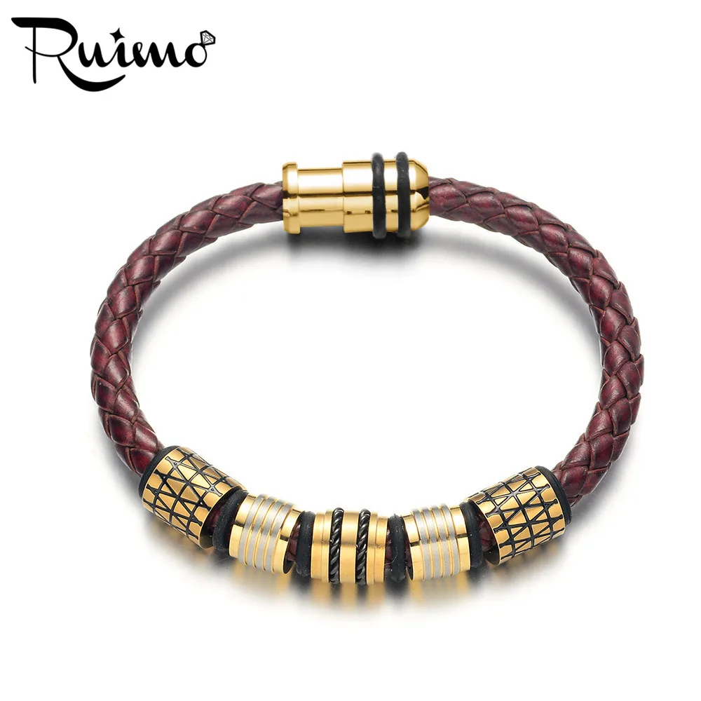 Мужские браслеты RUIMO 316L из нержавеющей стали золотого цвета винтажный Красный