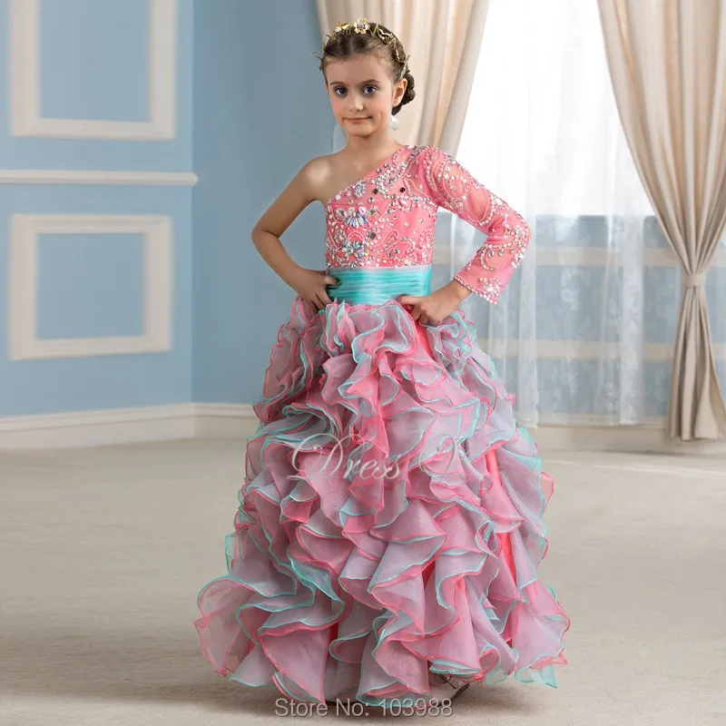 Watermelon and Mint Green Ball Gown Flower Girl Dresses One Shoulder Long Sleeve Beads Crystal Pageant Dress Kids Communion Gown
Watermelon and Mint Green Ball Gown Flower Girl Dresses One Shoulder Long Sleeve Beads Crystal Pageant Dress Kids Communion Gown