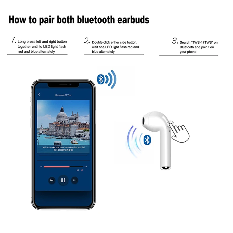 I7 i7S СПЦ беспроводной наушники bluetooth стерео бас гарнитура с микрофоном зарядки