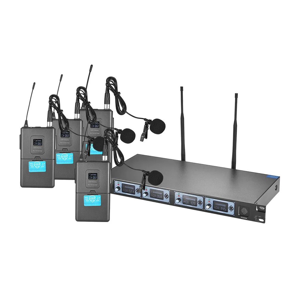 Петличный беспроводной микрофон петличный на зажиме 4 канала UHF 1 шт. с ЖК дисплеем
